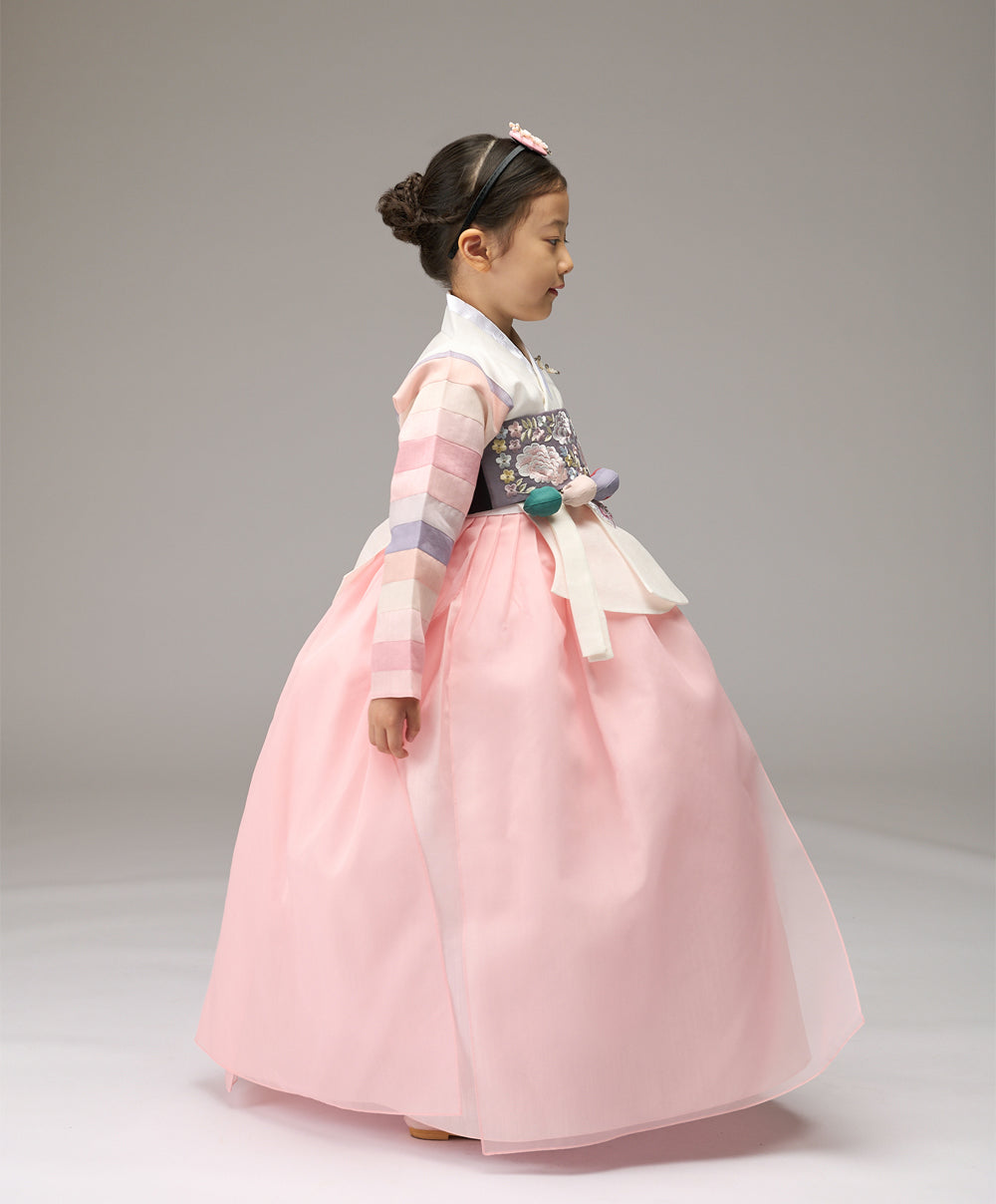 Hanbok Girl Baby Korea Traditional Clothing Set First Birthday Celebration Party Celebration 1–8 years 100th days Light Peach 색동 DGH112