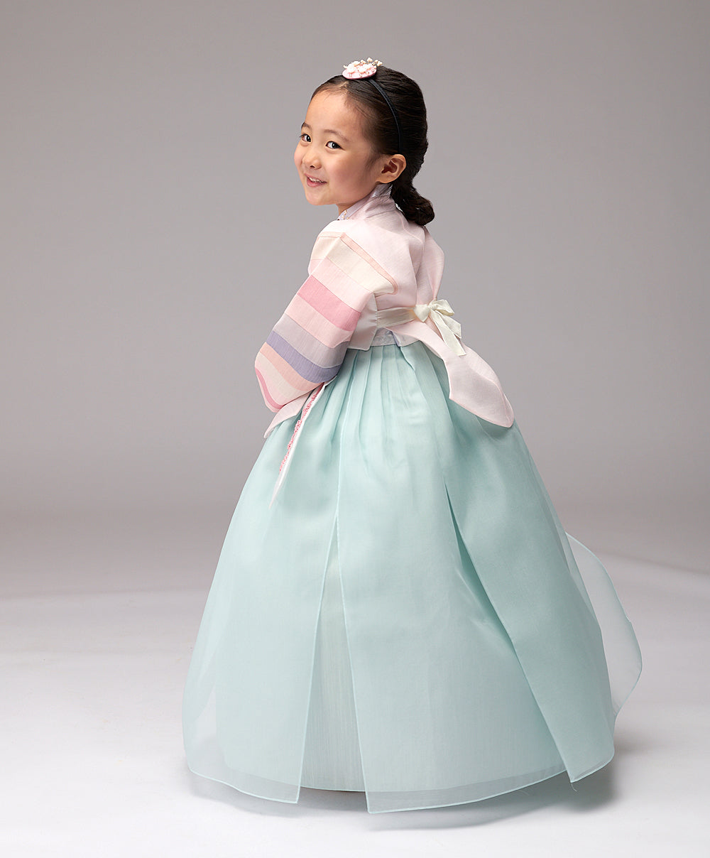 Hanbok Girl Baby Korea Traditional Clothing Set First Birthday Celebration Party Celebration 1–8 years Light Pink Mint 색동 DGH109