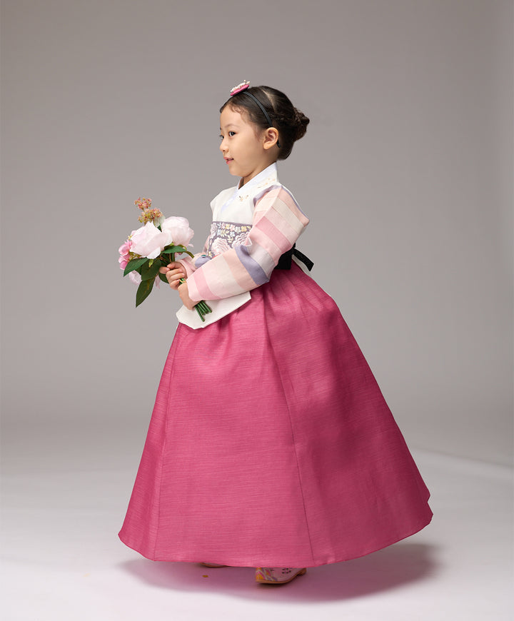 Hanbok Girl Baby Korea Traditional Clothing Set First Birthday Celebration Party Celebration 1–8 years 100th days Ivory Hot Pink 색동 DGH114