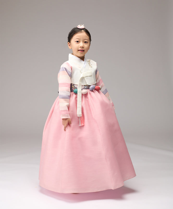 Hanbok Girl Baby Korea Traditional Clothing Set First Birthday Celebration Party Celebration 1–8 years 100th days Ivory Pink 색동 DGH115