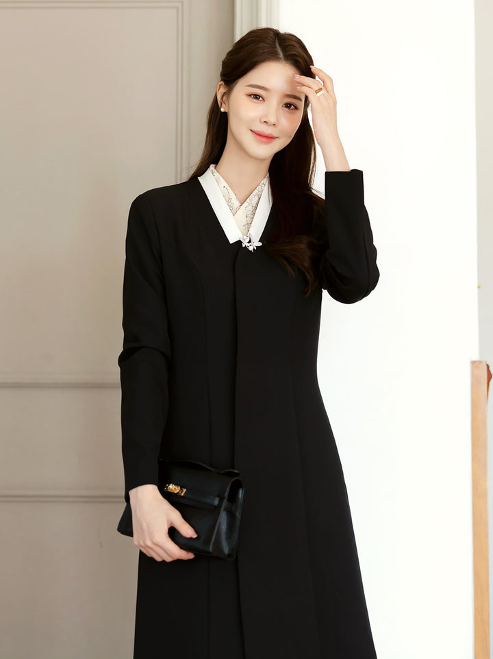 Korean Modern Hanbok Black Coat Jacket Fancy Casual Daily Clothing Fusion Hanbok Party CHD320