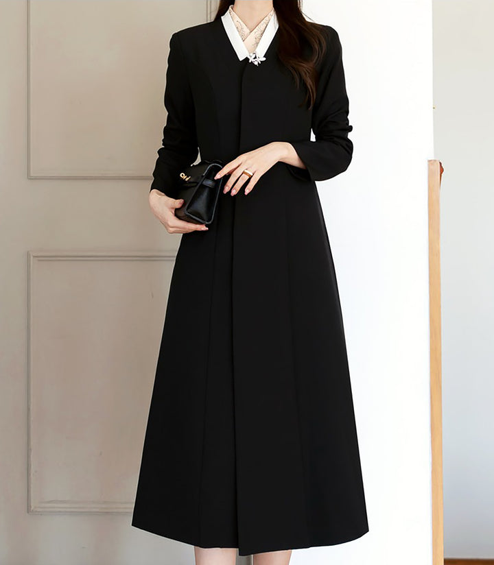 Korean Modern Hanbok Black Coat Jacket Fancy Casual Daily Clothing Fusion Hanbok Party CHD320