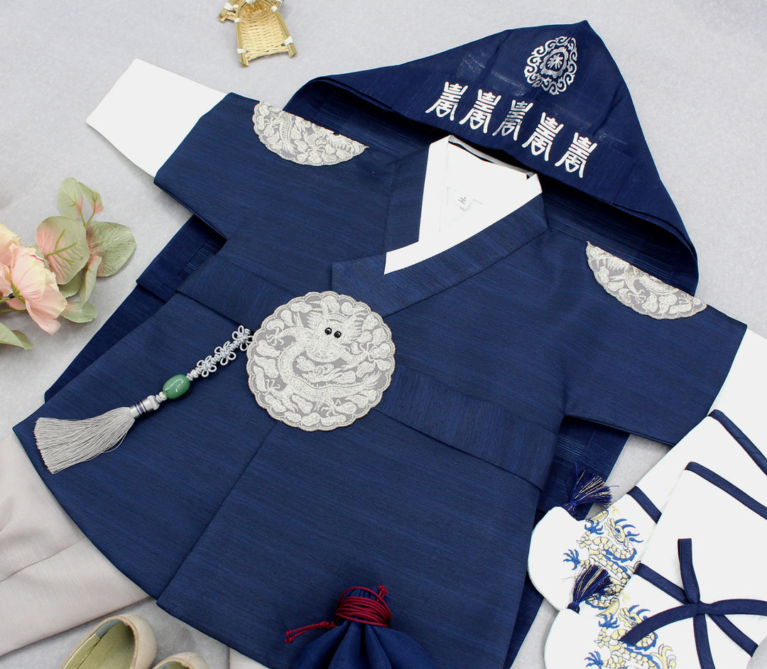 Korean Traditional Boy Baby Hanbok Dol Baikil Party Celebration 100th-10 Years&nbsp; Dark Navy DDB101