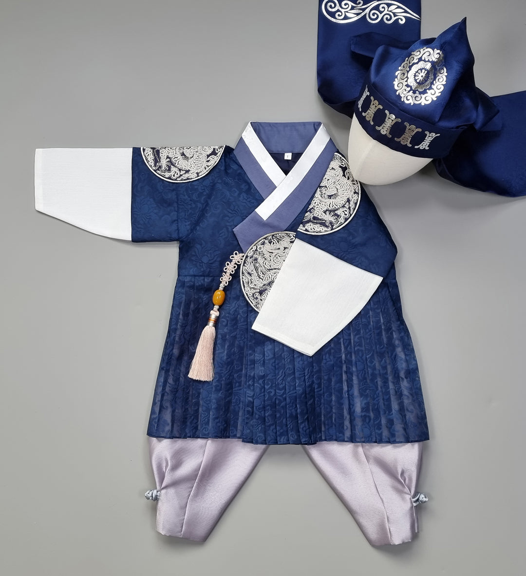 Korean Traditional Boy Baby Hanbok Dol Baikil Party Celebration 100th-10 Ages King Design Navy GHB102