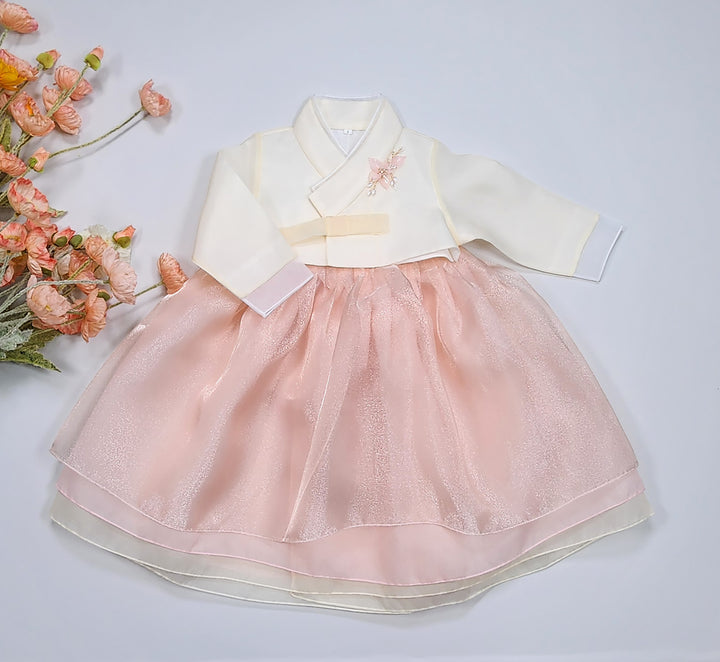 Hanbok Girl Baby Korea Traditional Clothing Set First Birthday Celebration Party Celebration 1–8 years Pastel Beige Peach OSG104