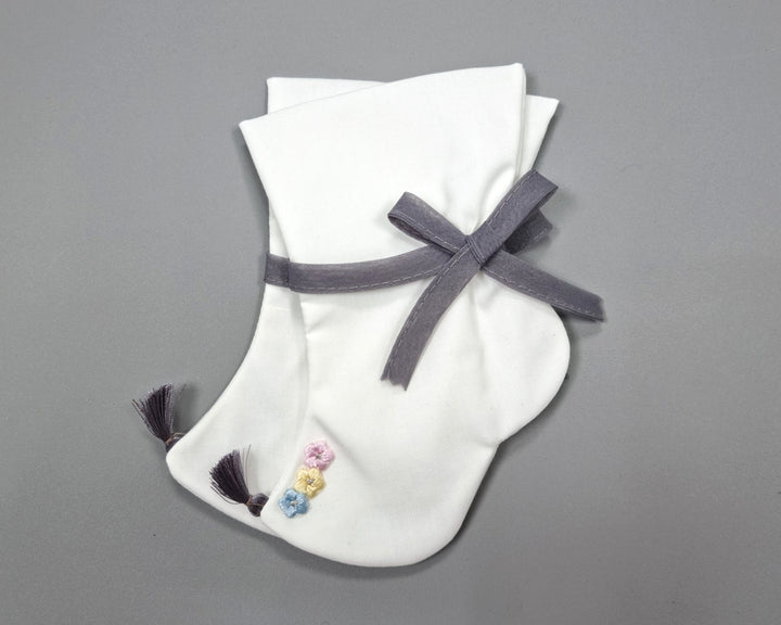 Korean Traditional Boy Girl Baby Hanbok Socks Beoseon 버선 White Ribbon Baikil Dol 1 Year SOC018