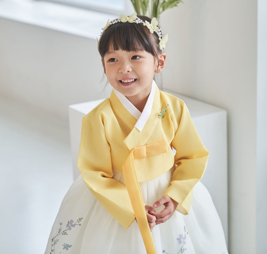 Hanbok Girl Baby Korea Traditional Clothing Set First Birthday Celebration Party 100th Birth Celebration 1-8 years Yellow Flower