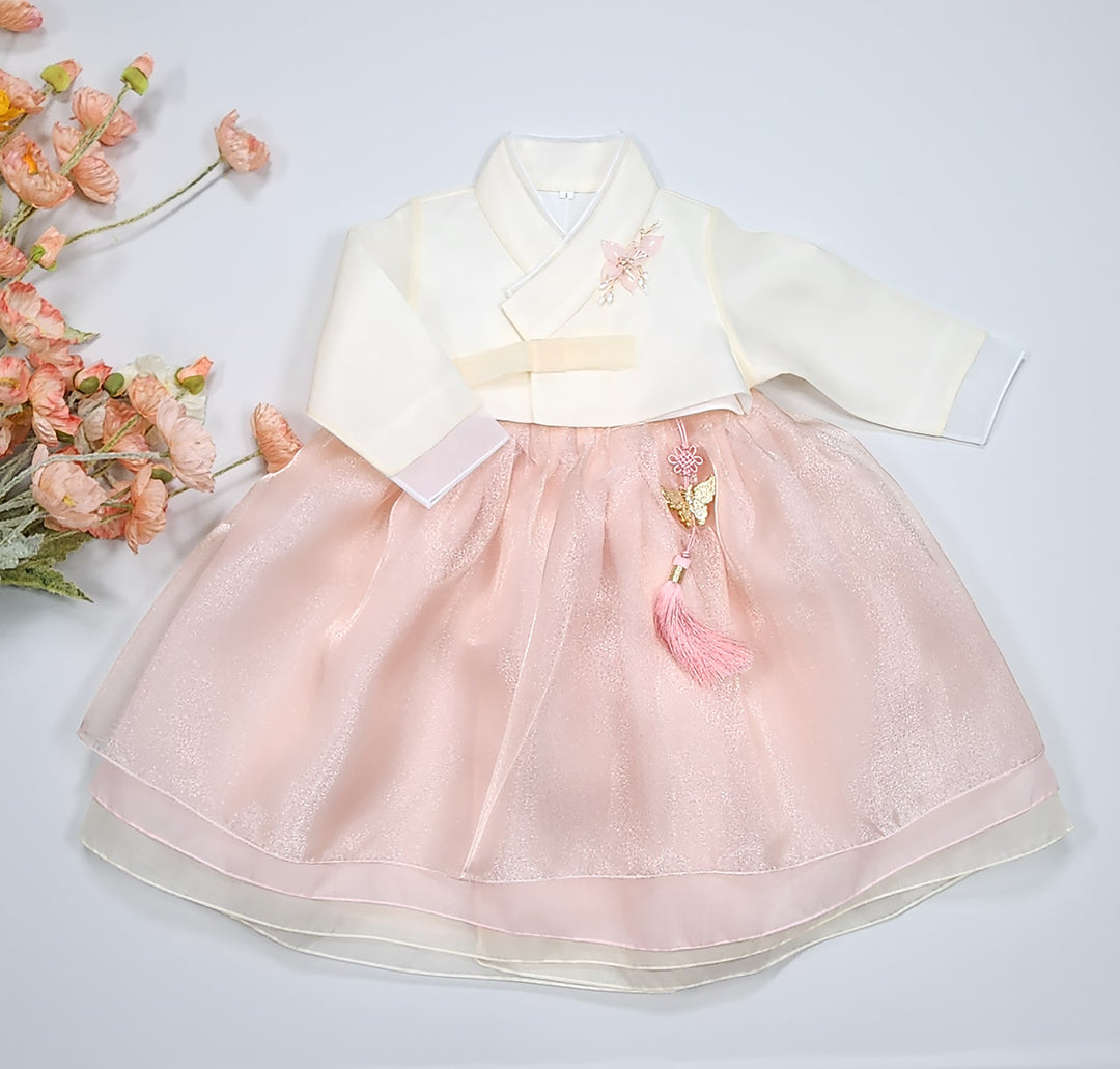 Hanbok Girl Baby Korea Traditional Clothing Set First Birthday Celebration Party Celebration 1–8 years Pastel Beige Peach OSG104