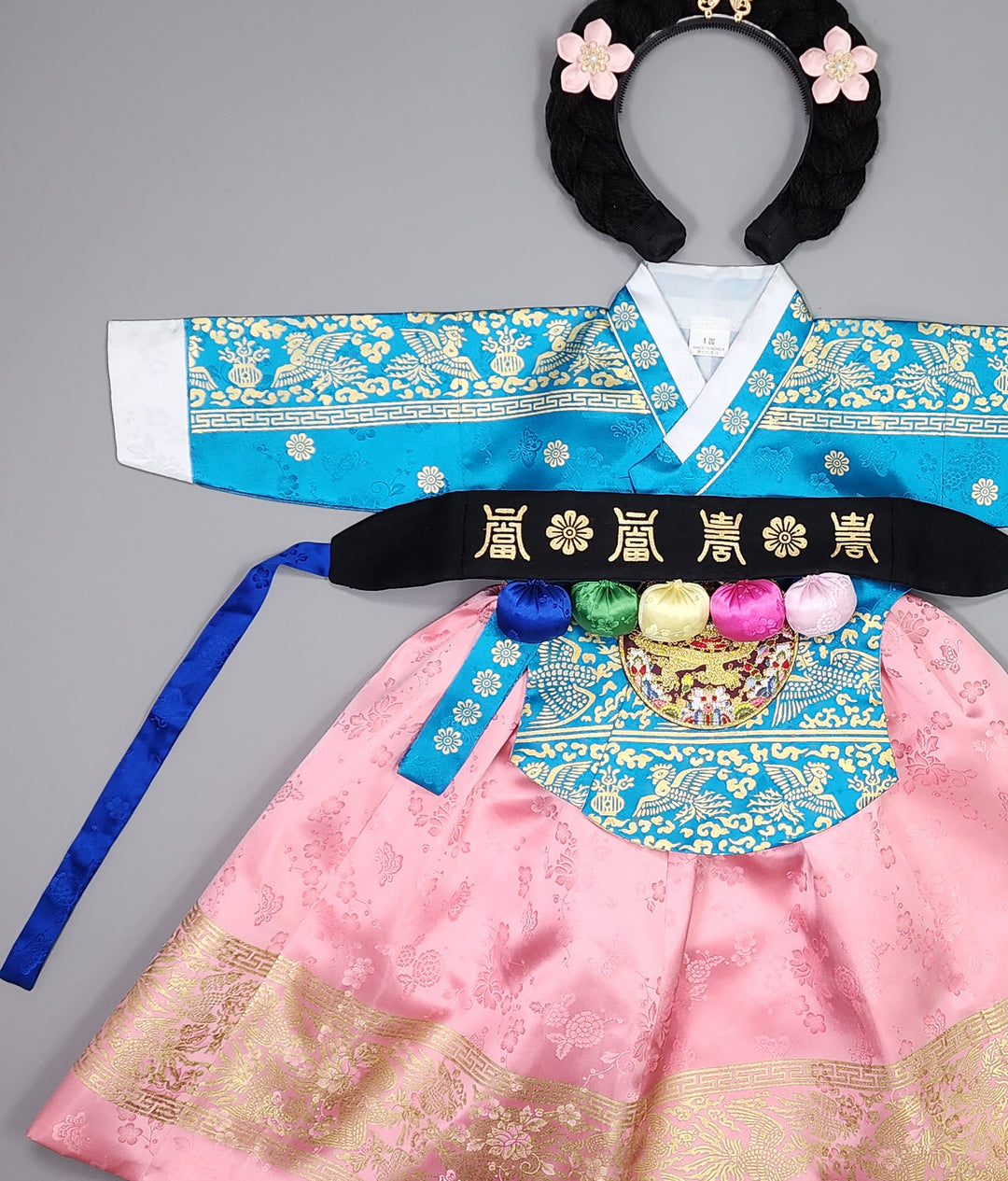 Hanbok Girl Baby Korea Traditional Clothing Set First Birthday Celebration Party Celebration 1–10 Years Blue Pink Skirt Gold Print HG127