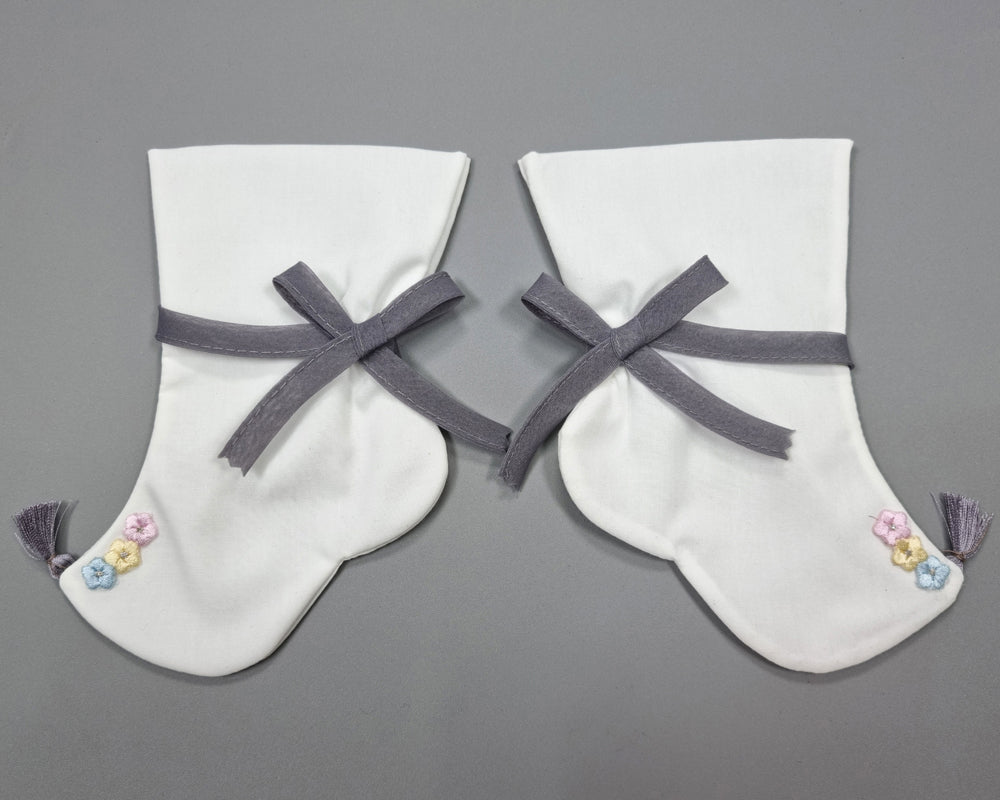 Korean Traditional Boy Girl Baby Hanbok Socks Beoseon 버선 White Ribbon Baikil Dol 1 Year SOC018