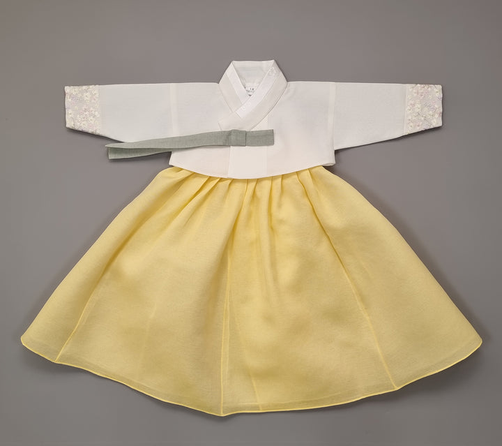 Hanbok Girl Baby Korea Traditional Clothing Set First Birthday Celebration Party 100th Birth Celebration 1–15 years Ivory Yellow HG166