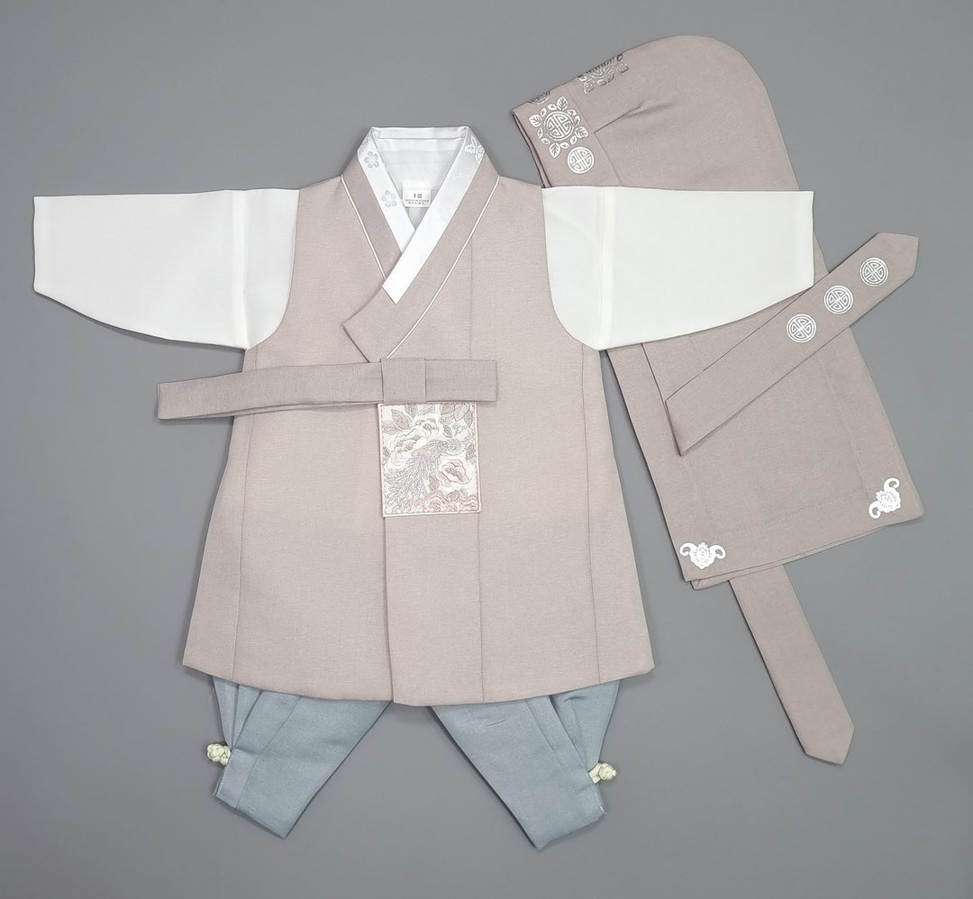 Hanbok Boy Baby Korea Traditional Clothing Set First Birthday Celebration Party 100th Birth Celebration 1–15 years Baby Beige HGB111