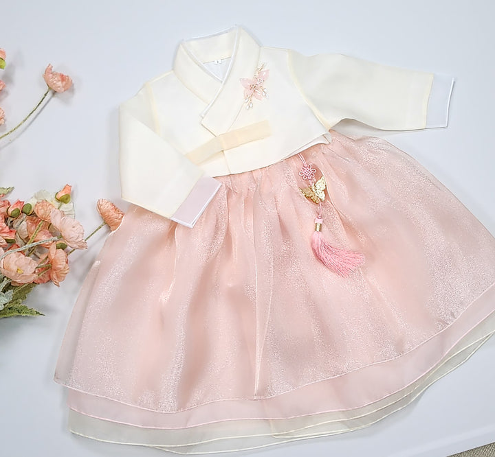 Hanbok Girl Baby Korea Traditional Clothing Set First Birthday Celebration Party Celebration 1–8 years Pastel Beige Peach OSG104