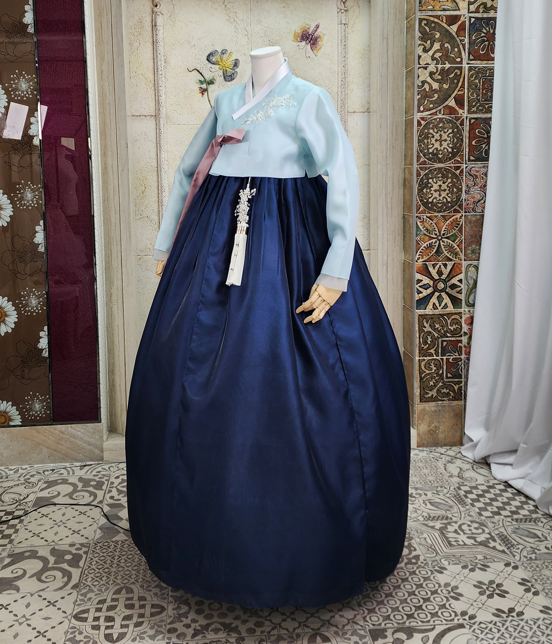 Korean Traditional Woman Personal Custom Hanbok Wedding Party Ceremony Pink Blue Navy Groom's Mom Hanbok&nbsp;OSW006