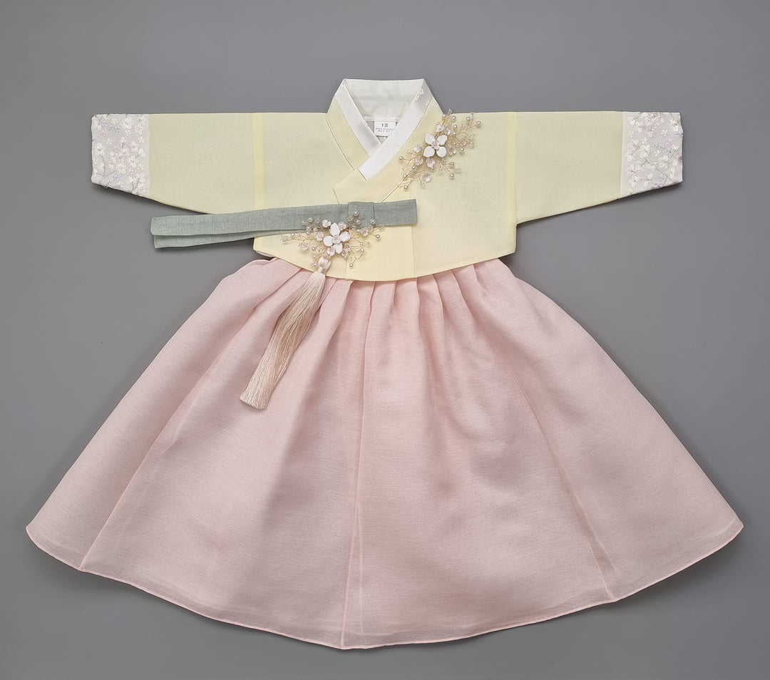 Hanbok Girl Baby Korea Traditional Clothing Set First Birthday Celebration Party 100th Birth Celebration 1–15 years Light Pink Cute Yellow HG164