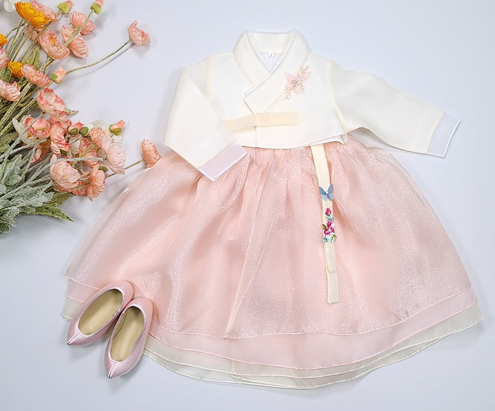 Hanbok Girl Baby Korea Traditional Clothing Set First Birthday Celebration Party Celebration 1–8 years Pastel Beige Peach OSG104