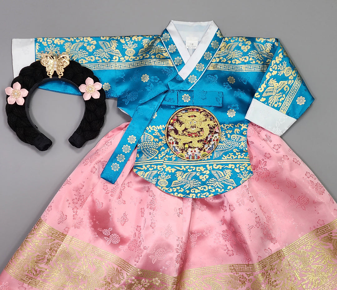 Hanbok Girl Baby Korea Traditional Clothing Set First Birthday Celebration Party Celebration 1–10 Years Blue Pink Skirt Gold Print HG127