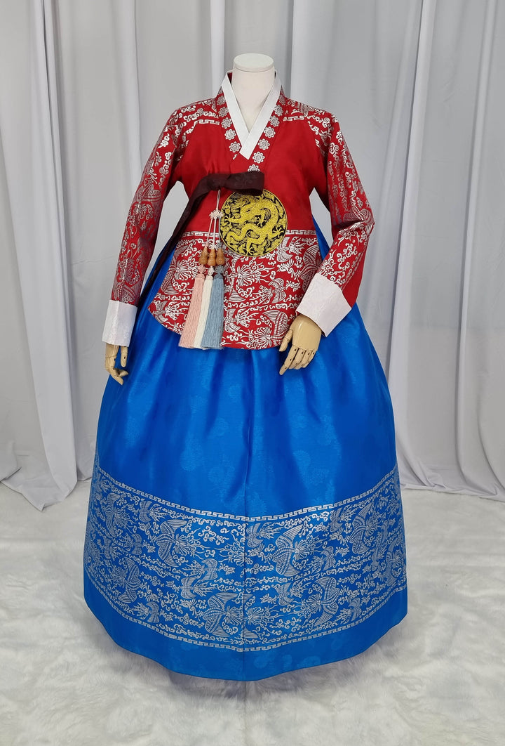 Korean Traditional Woman Personal Custom Hanbok Wedding Party Ceremony High Quality Print Dangui 당의 Queen Princess Design Hanbok Red Blue OSW145