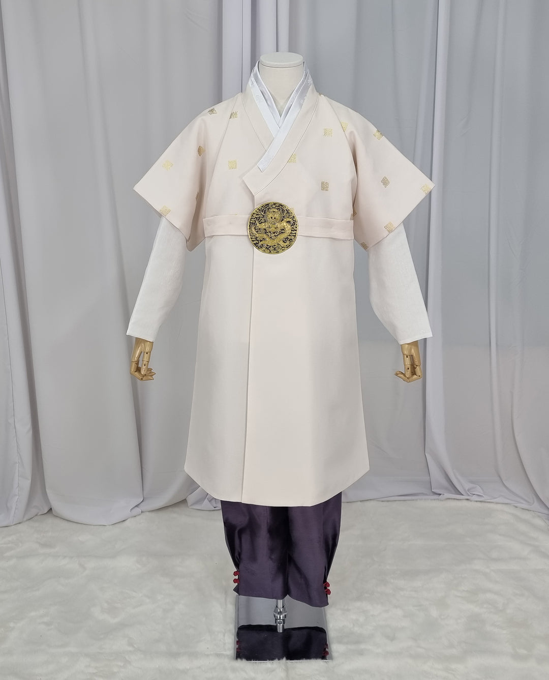 Korean Traditional Woman Man Couple Personal Custom Hanbo Wedding Party Ceremony Ivory Gold Print Hanbok OSF141