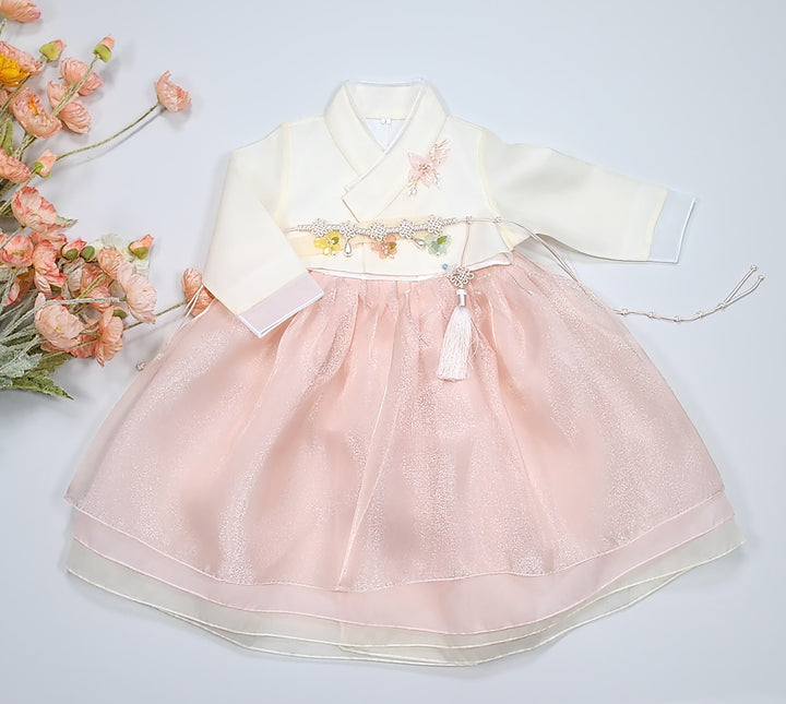 Hanbok Girl Baby Korea Traditional Clothing Set First Birthday Celebration Party Celebration 1–8 years Pastel Beige Peach OSG104