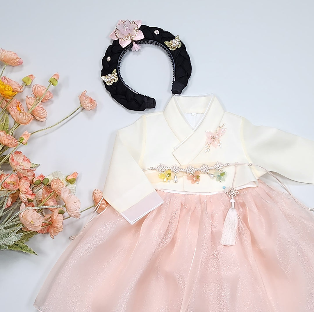 Hanbok Girl Baby Korea Traditional Clothing Set First Birthday Celebration Party Celebration 1–8 years Pastel Beige Peach OSG104