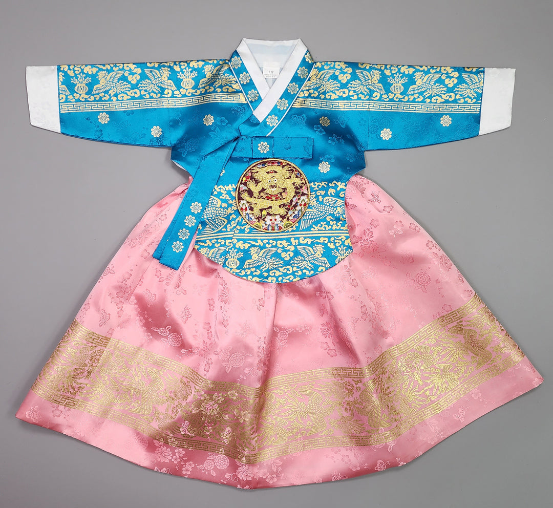 Hanbok Girl Baby Korea Traditional Clothing Set First Birthday Celebration Party Celebration 1–10 Years Blue Pink Skirt Gold Print HG127