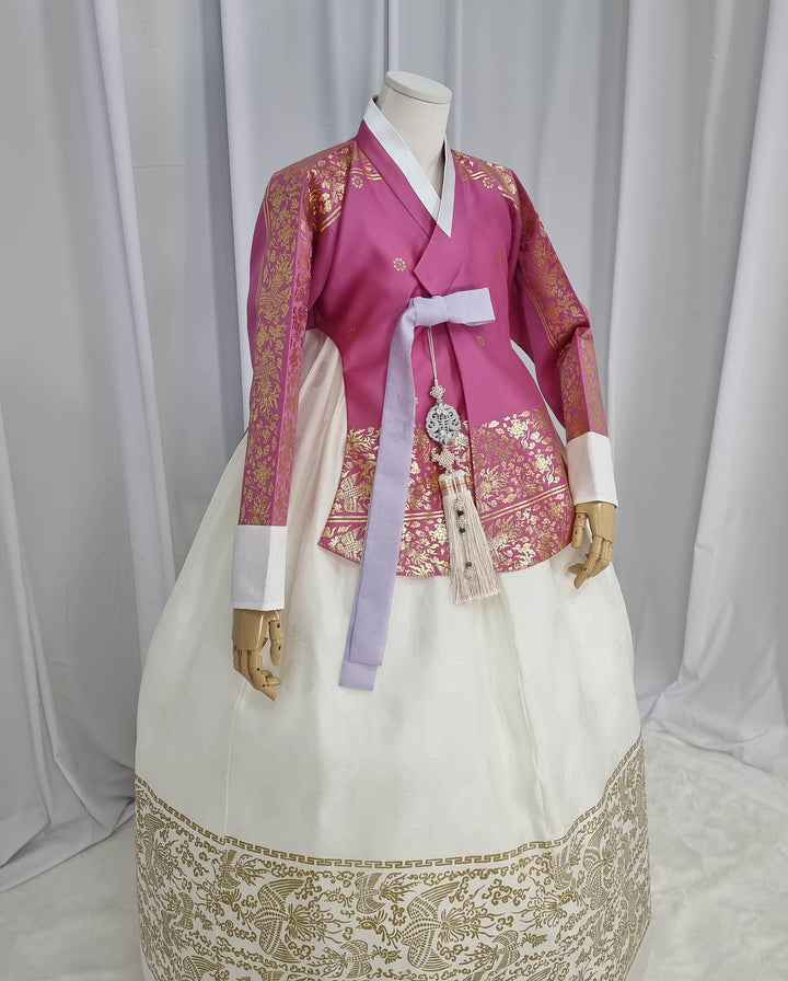 Korean Traditional Woman Personal Custom Hanbok Wedding Party Ceremony High Quality Print Dangui 당의 Queen Princess Design Hanbok Pink Ivory OSW146