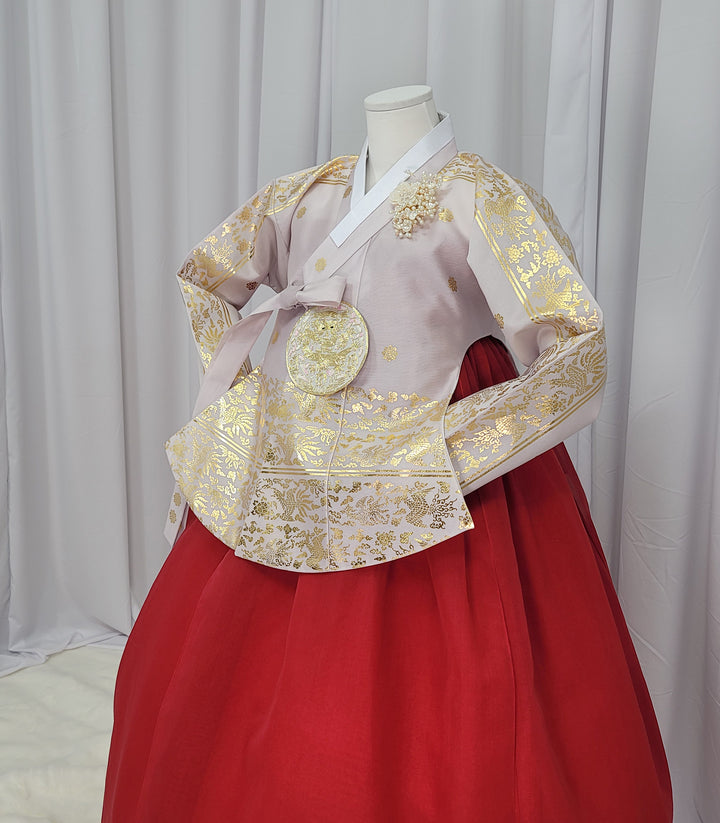 Korean Traditional Woman Personal Custom Hanbok Wedding Party Ceremony High Quality Print Dangui 당의 Queen Princess Design Hanbok Red Gold Print OSW151