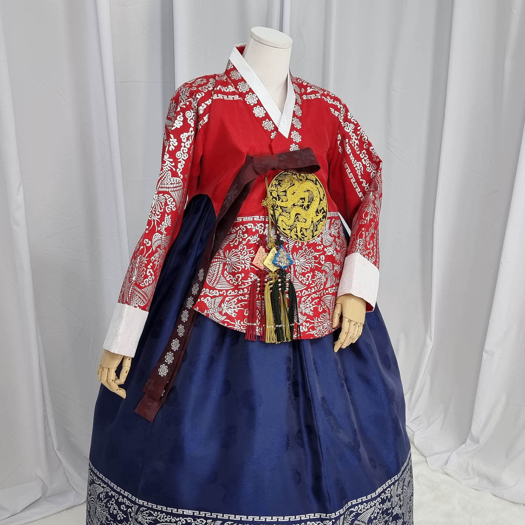 Korean Traditional Woman Personal Custom Hanbok Wedding Party Ceremony High Quality Print Dangui 당의 Queen Princess Design Hanbok Red Navy OSW144