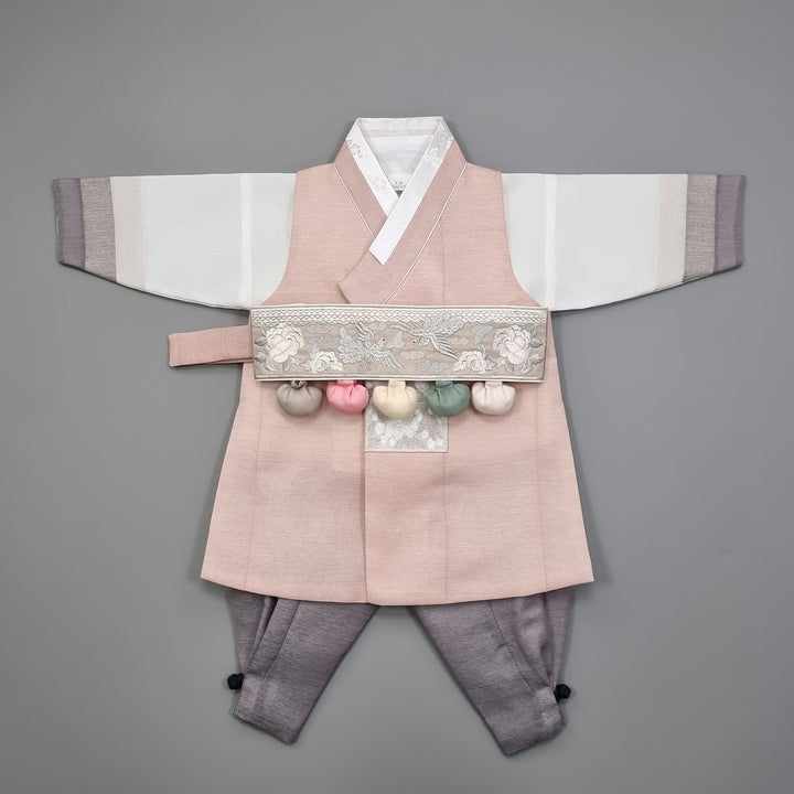 Korean Traditional Boy Baby Hanbok Dol Baikil Party Celebration 100th Days 1-15 Ages Dusty Pink 색동 HGB115