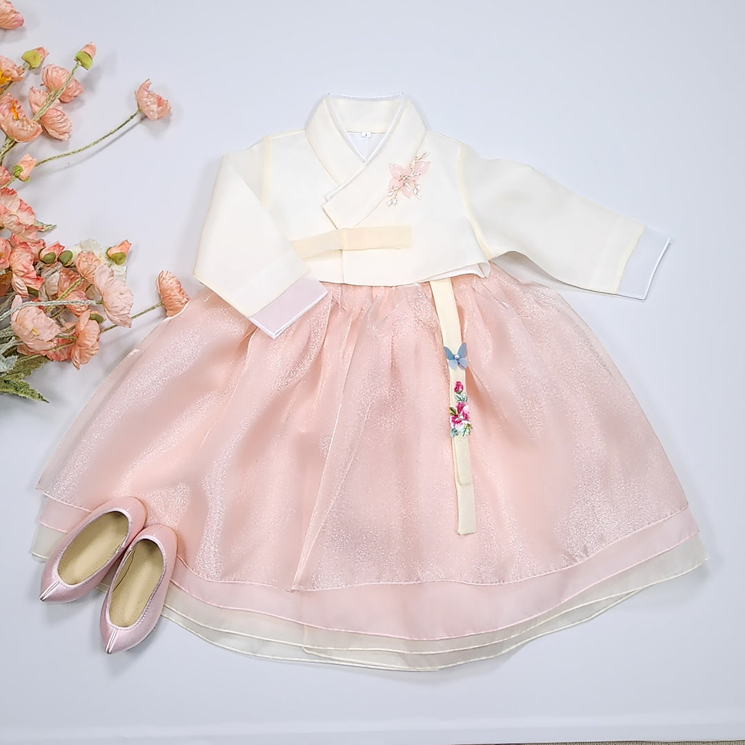 Hanbok Girl Baby Korea Traditional Clothing Set First Birthday Celebration Party Celebration 1–8 years Pastel Beige Peach OSG104