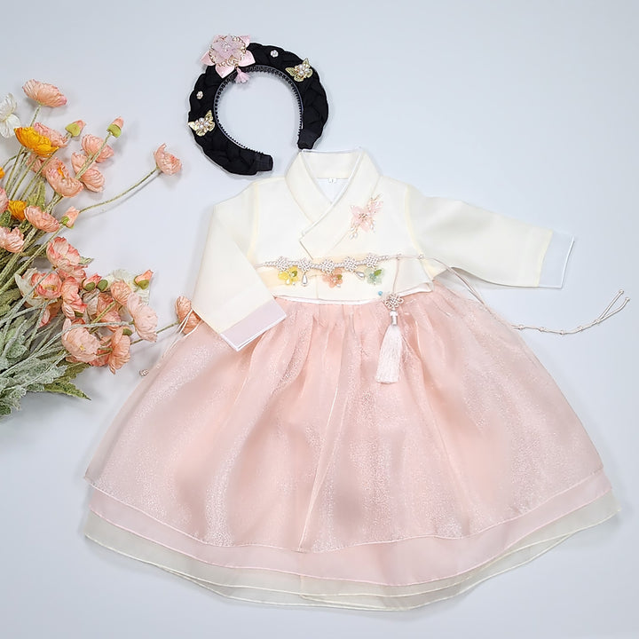 Hanbok Girl Baby Korea Traditional Clothing Set First Birthday Celebration Party Celebration 1–8 years Pastel Beige Peach OSG104