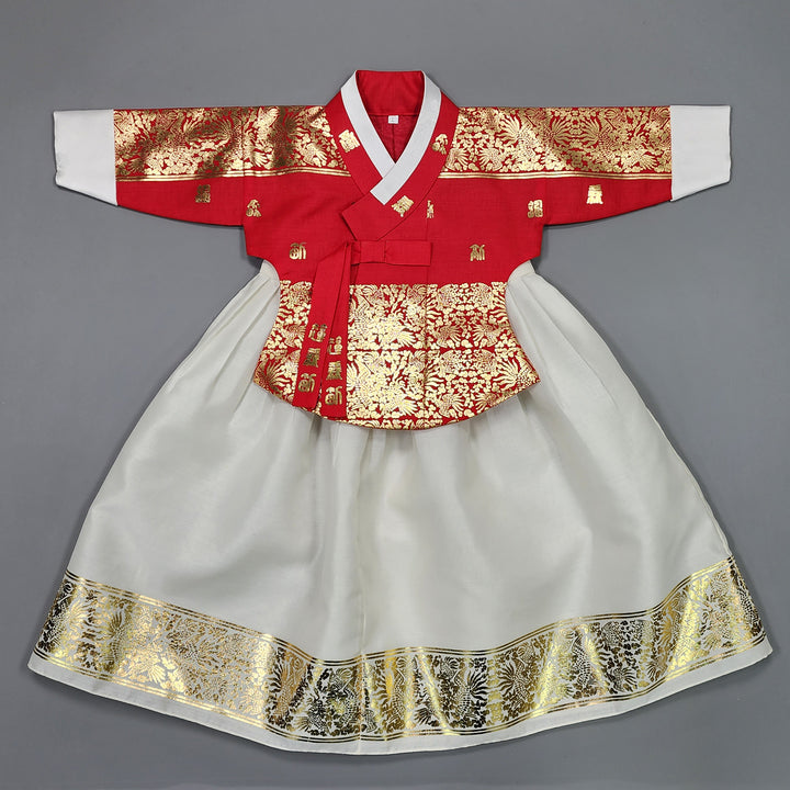 Korea Traditional Hanbok Girl Baby Red Gold Print Baikil 1–10 Years 1st Birthday Party GOG105