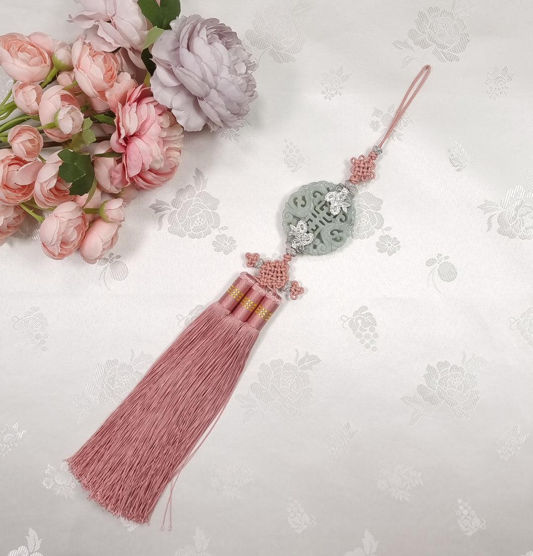 Hanbok Accessory Norigae 노리개 Baby Girl Boy Ornament Real Jade Tassel 35 cm JTN112