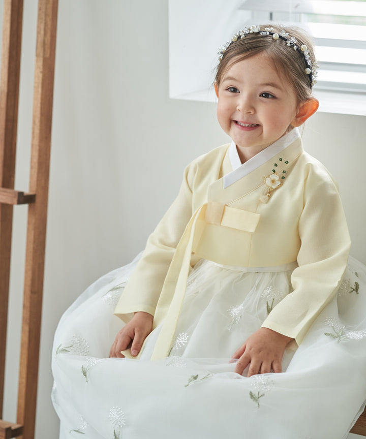 Hanbok Dress Girl Baby Korea Traditional Clothing Set First Birthday Celebration Party Celebration 100th Days Baikil Pastel Yellow 1–8 Years Dress OS107