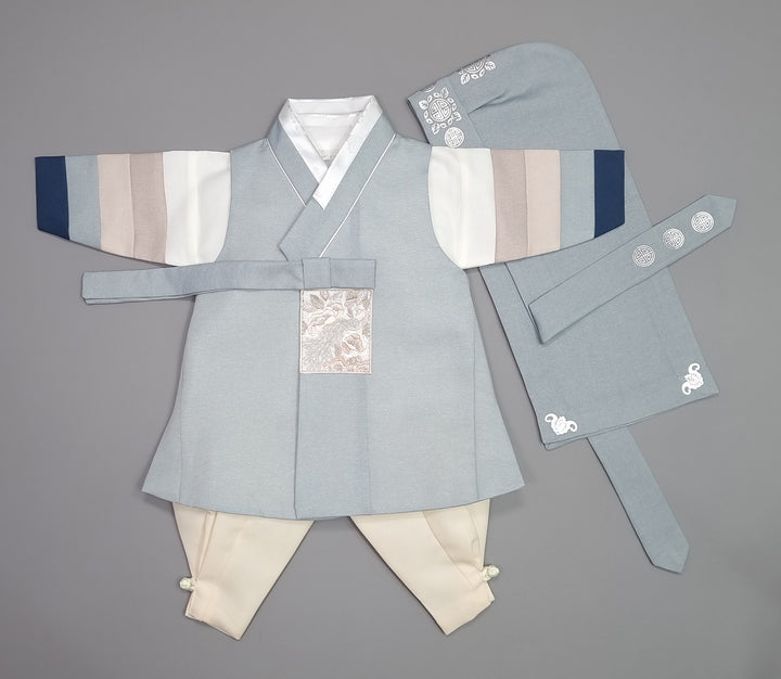 Hanbok Boy Baby Korea Traditional Clothing Set First Birthday Celebration Party 100th Birth Celebration 1–15 years Baby Dusty Blue HGB108