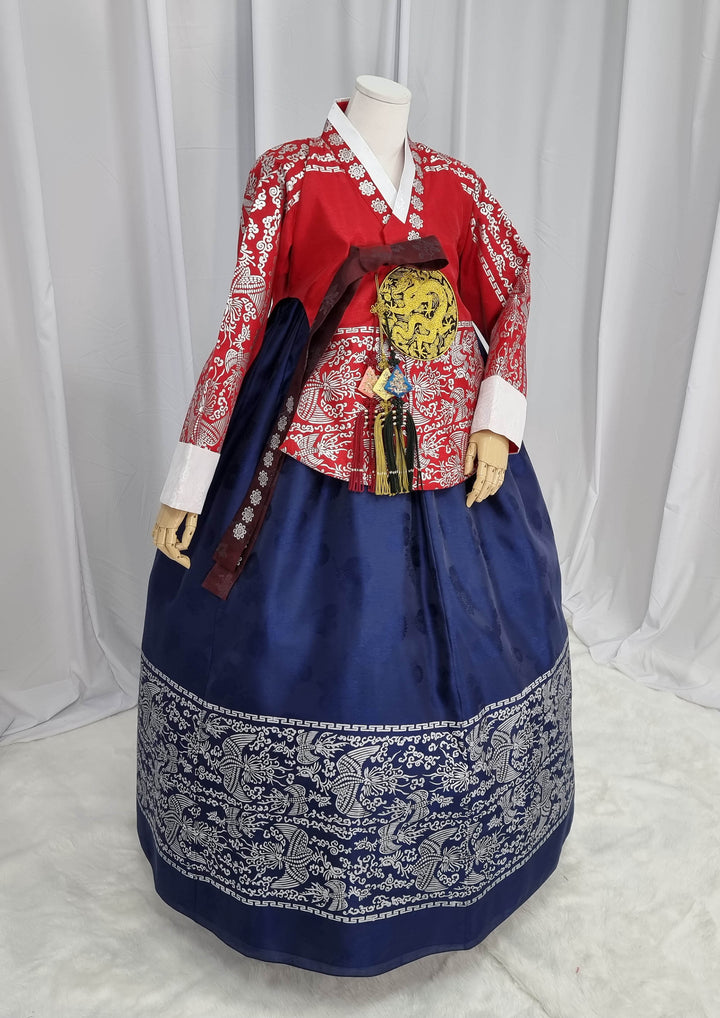 Korean Traditional Woman Personal Custom Hanbok Wedding Party Ceremony High Quality Print Dangui 당의 Queen Princess Design Hanbok Red Navy OSW144