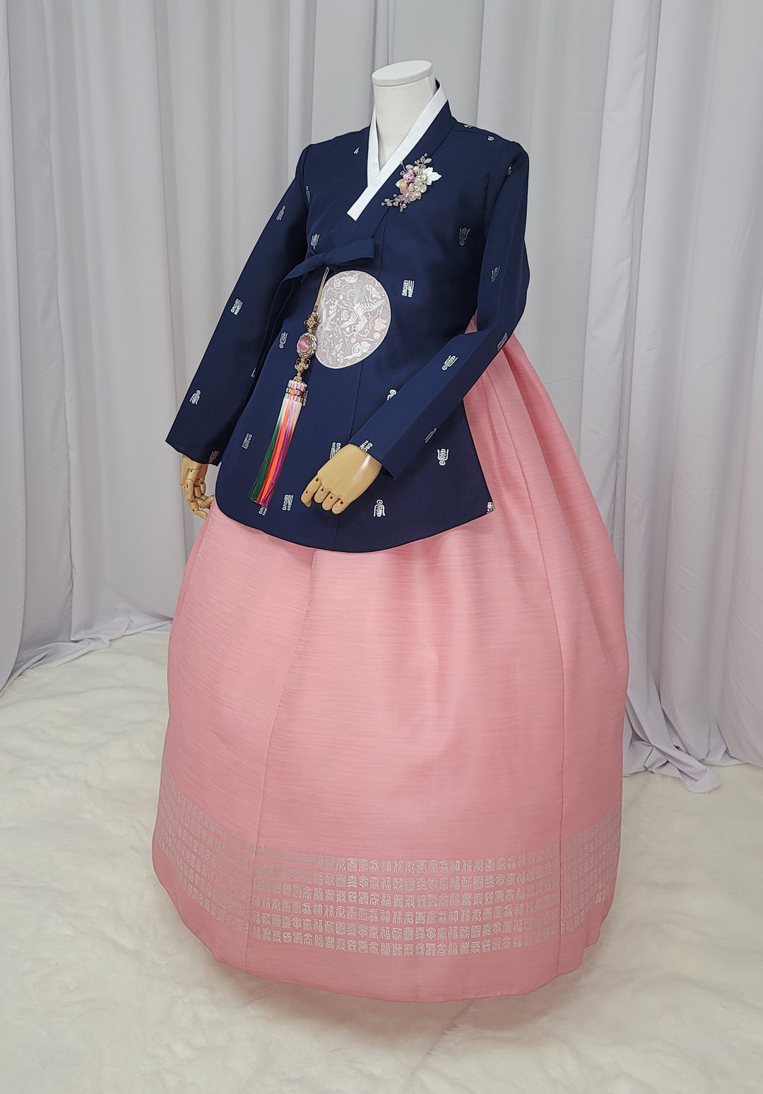 Korean Traditional Woman Personal Custom Hanbok Wedding Party Ceremony High Quality Print Dangui 당의 Queen Princess Design Hanbok Navy Peach OSW149