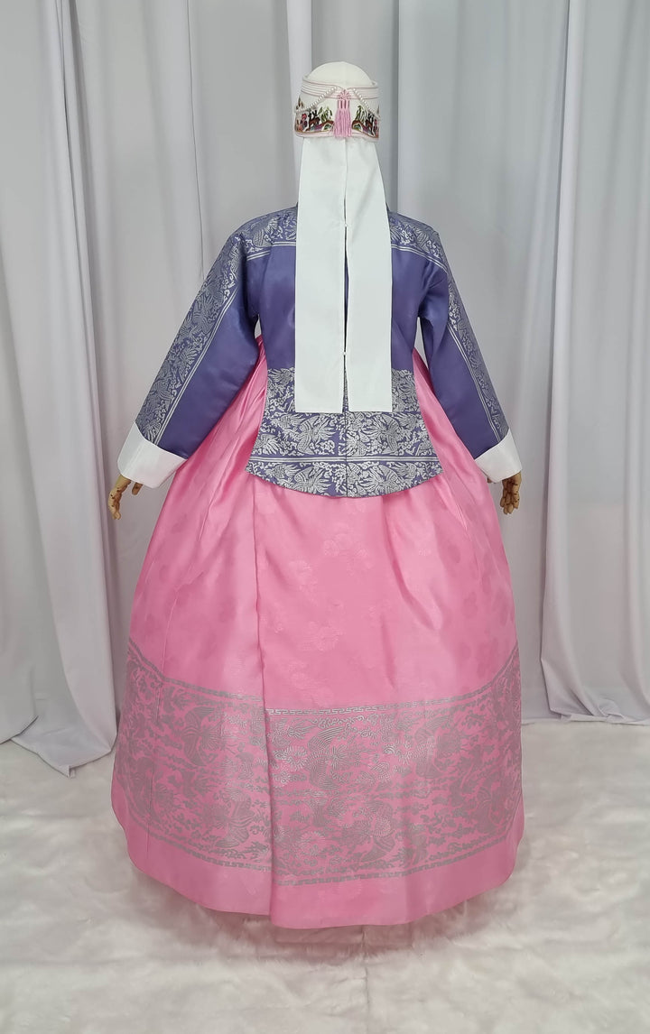 Korean Traditional Woman Personal Custom Hanbok Wedding Party Ceremony High Quality Print Dangui 당의 Queen Princess Design Hanbok Violet Pink OSW142