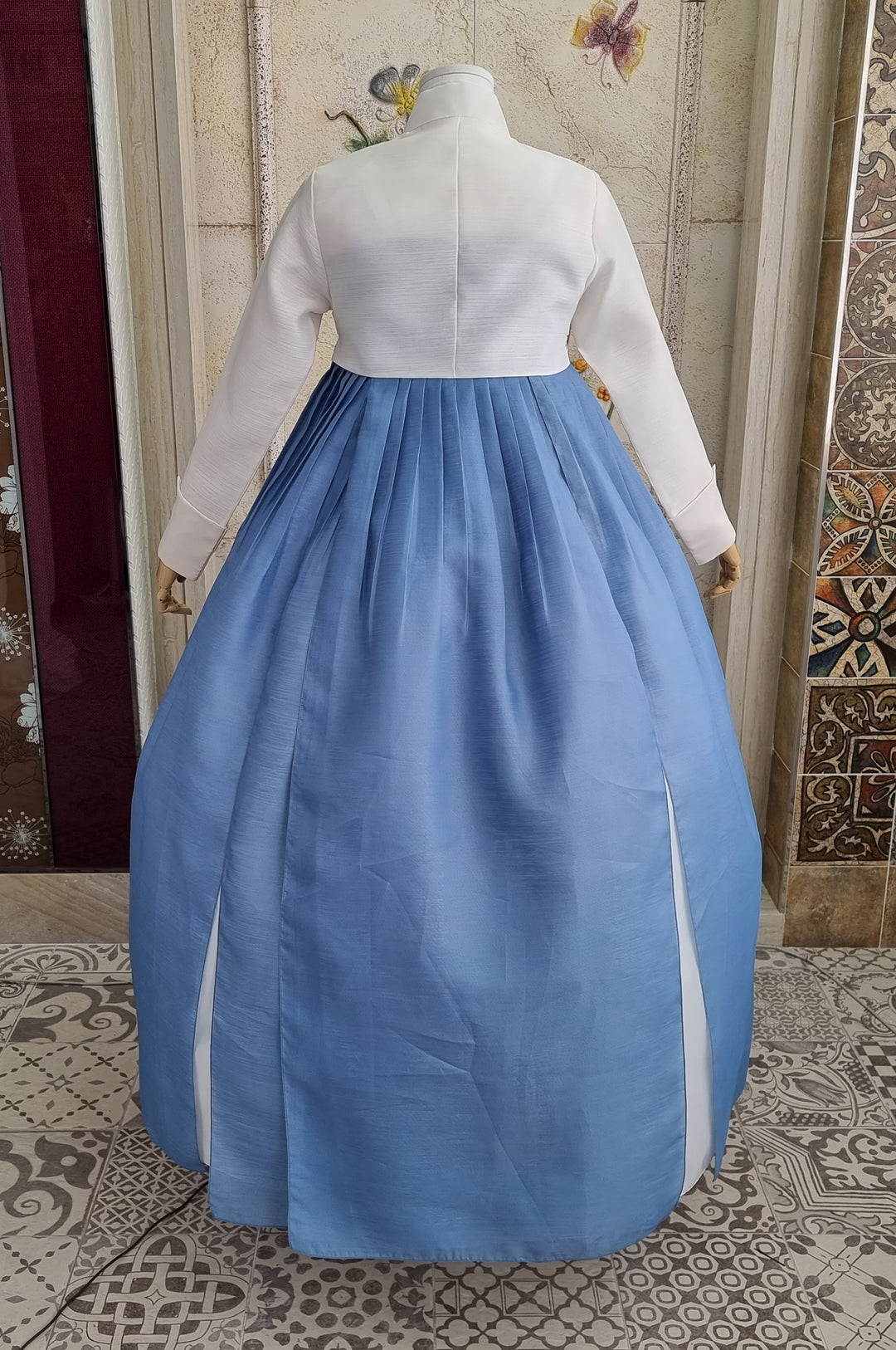 Korean Traditional Woman Personal Custom Hanbok Wedding Party Ceremony Ivory Blue Skirt Mom Grandmom Hanbok OSW131