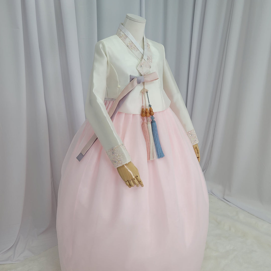 Woman Hanbok Dress Korea Traditional cothes Set Wedding Ceremony Birthday Custom-Made Lace Pink OSW512