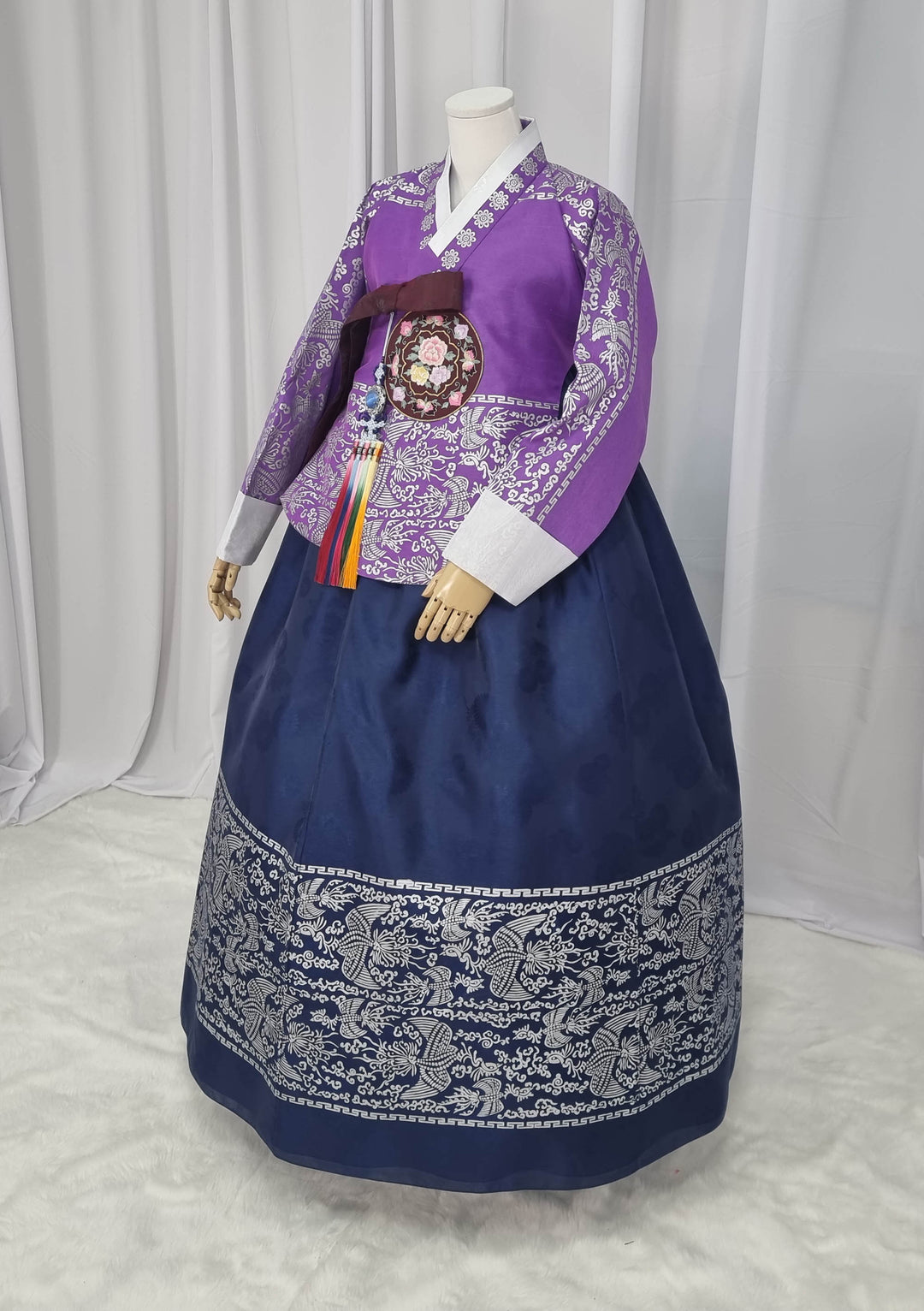 Korean Traditional Woman Personal Custom Hanbok Wedding Party Ceremony High Quality Print Dangui 당의 Queen Princess Design Hanbok Purple Navy OSW143