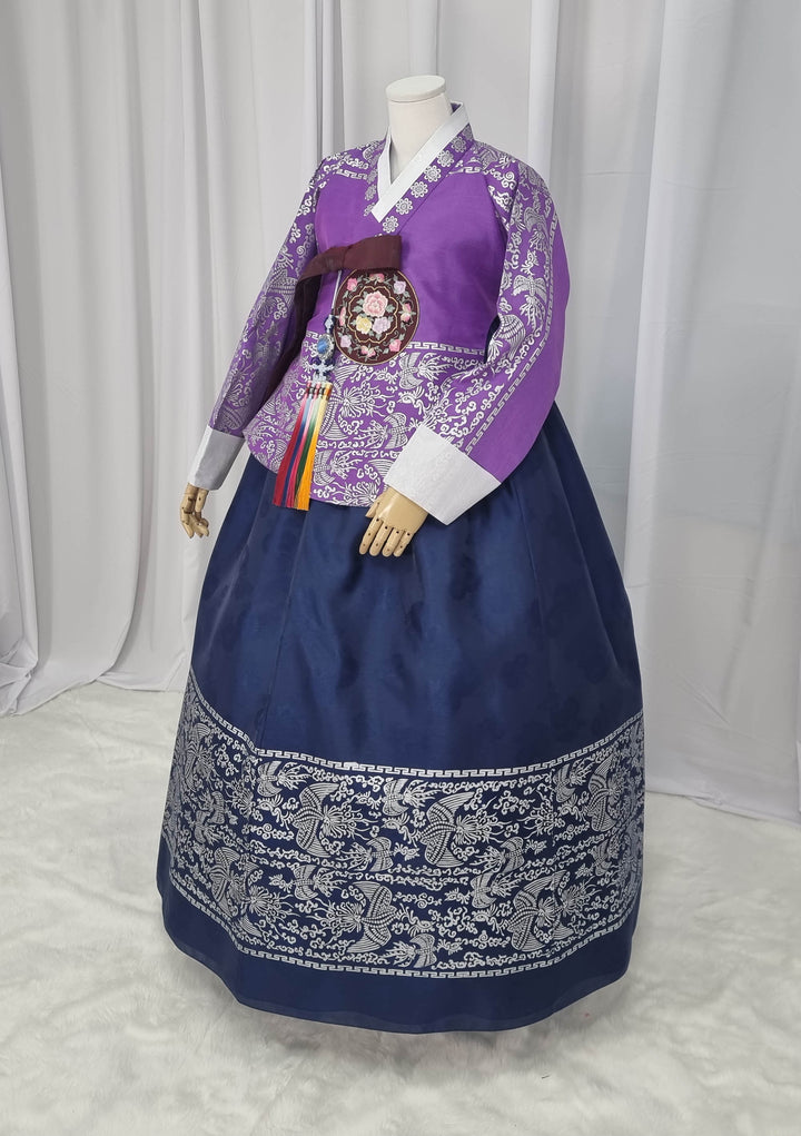 Korean Traditional Woman Personal Custom Hanbok Wedding Party Ceremony High Quality Print Dangui 당의 Queen Princess Design Hanbok Purple Navy OSW143