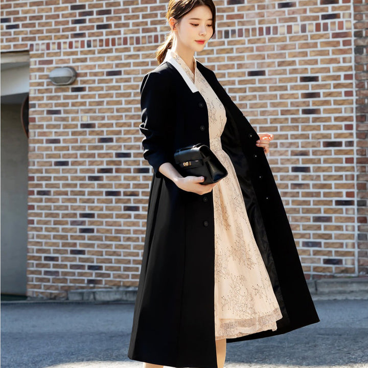 Korean Modern Hanbok Black Coat Jacket Fancy Casual Daily Clothing Fusion Hanbok Party CHD320