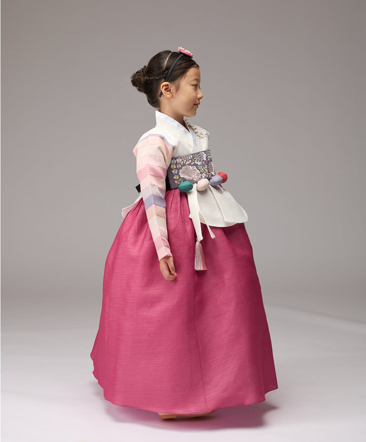 Hanbok Girl Baby Korea Traditional Clothing Set First Birthday Celebration Party Celebration 1–8 years 100th days Ivory Hot Pink 색동 DGH114