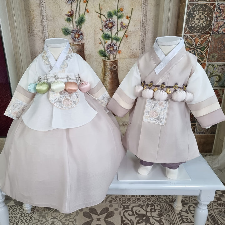 Hanbok Boy Girl Baby Korea Traditional Clothing Set First Birthday Celebration Party 100th Birth Celebration 1–15 years Beige HGB206