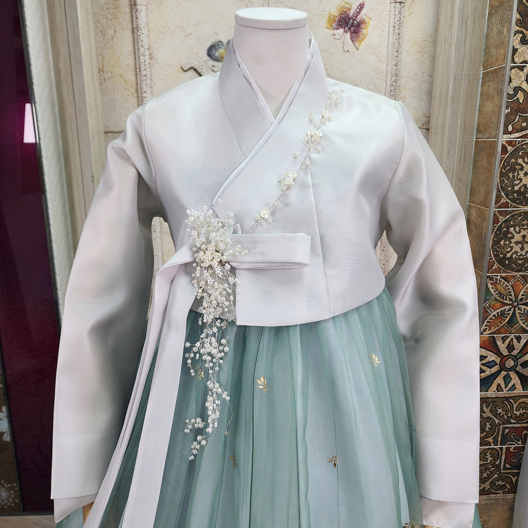 Korean Traditional Woman Personal Custom Hanbok Wedding Party Ceremony Ivory Green Khaki OSW012