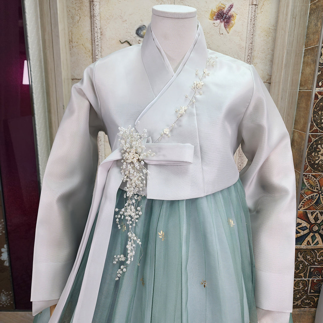 Korean Traditional Woman Personal Custom Hanbok Wedding Party Ceremony Ivory Green Khaki OSW012