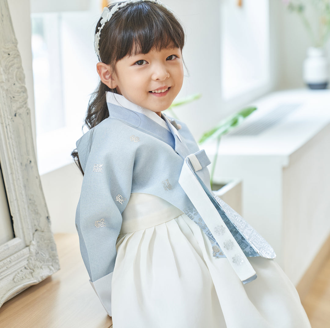 Hanbok Girl Baby Korea Traditional Clothing Set First Birthday Celebration Party 100th Birth Celebration 1-10 years Ivory Blue