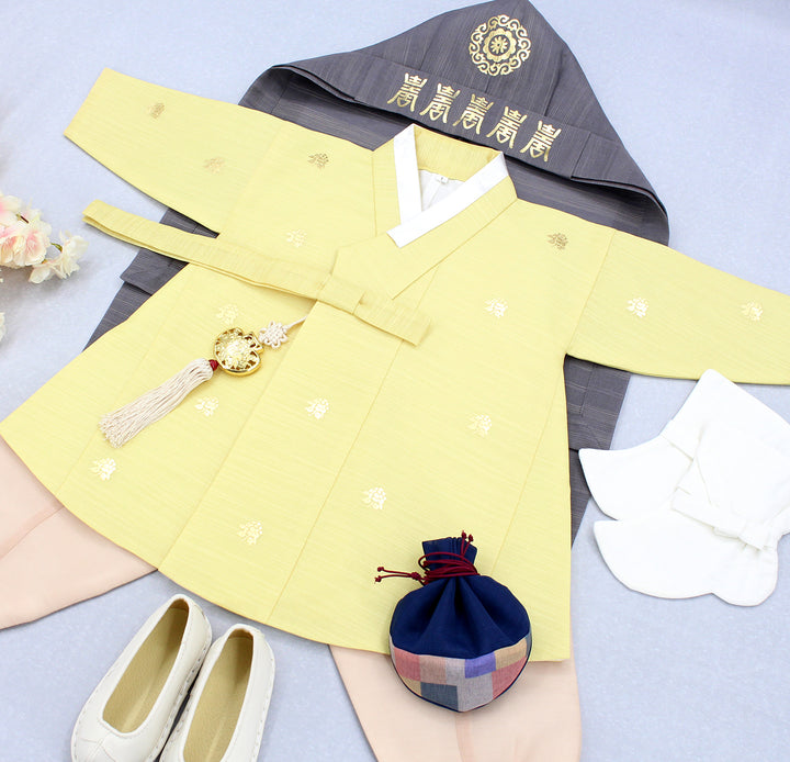 Korean Traditional Boy Baby Hanbok Dol Baikil Party Celebration 100th-10 Years&nbsp; Bright Yellow DDB111